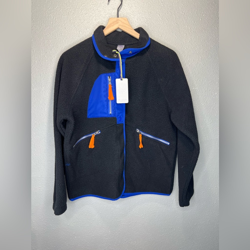 NWT! Te Verde Black & Blue Fleece Snap Closure Jacket Size Small‎